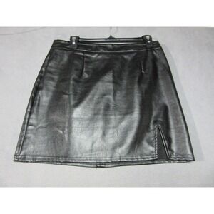 Lulus Mini Skirt Womens Medium Black Vegan Leather Side Slit Faux Leather